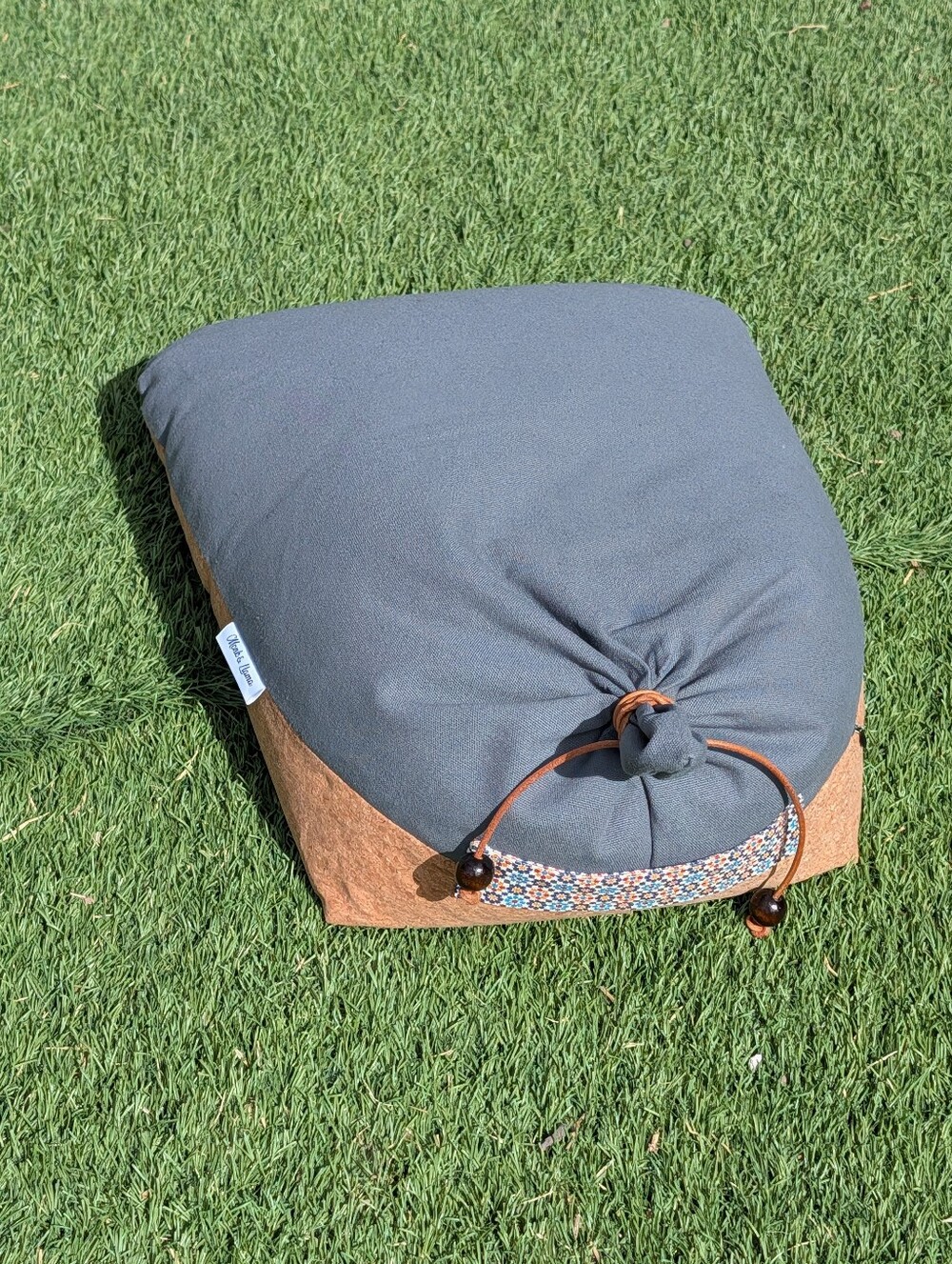 Monk & Llama Meditation Cushion Cork Base & Slate Gray Canvas Zafu Floor Pillow